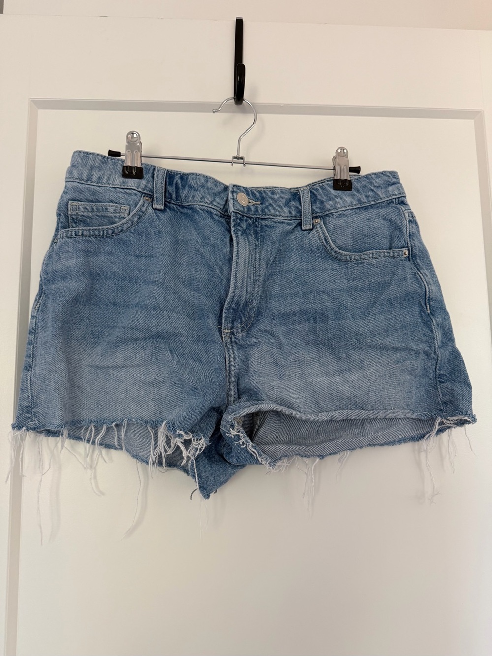 H&M Light Blue Distressed Denim Cutoff Shorts